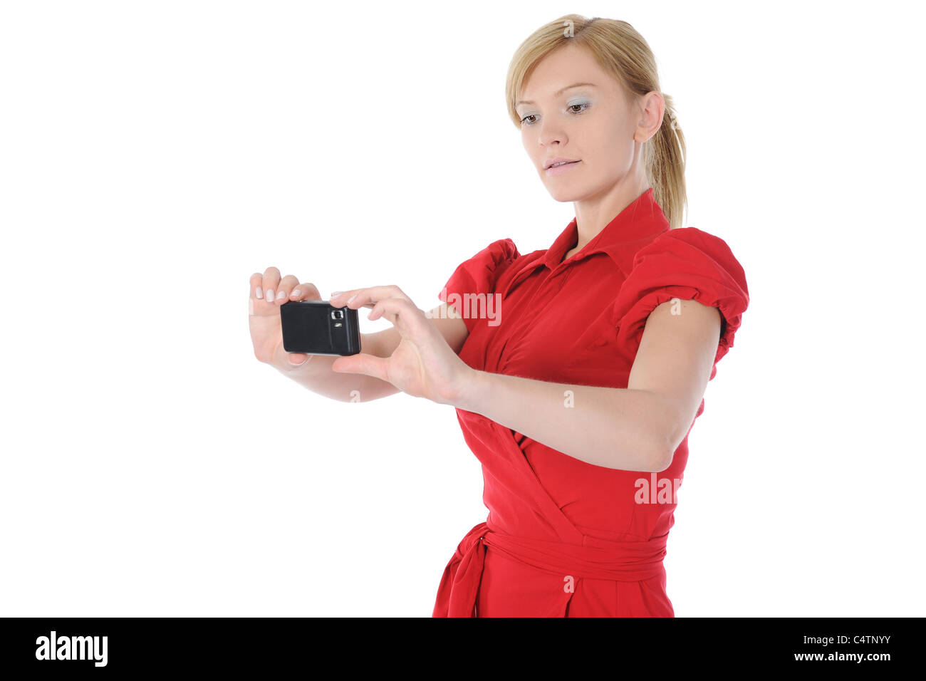 woman takes a picture to your phone Stock Photo