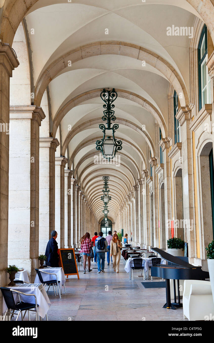 Europe, Portugal, Lisbon, Arched corridor at Praca do Comercio, Lisbon, Portugal Stock Photo