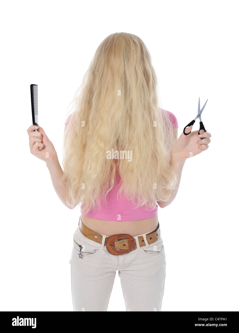 Woman hair stylist cutting Cut Out Stock Images & Pictures - Alamy