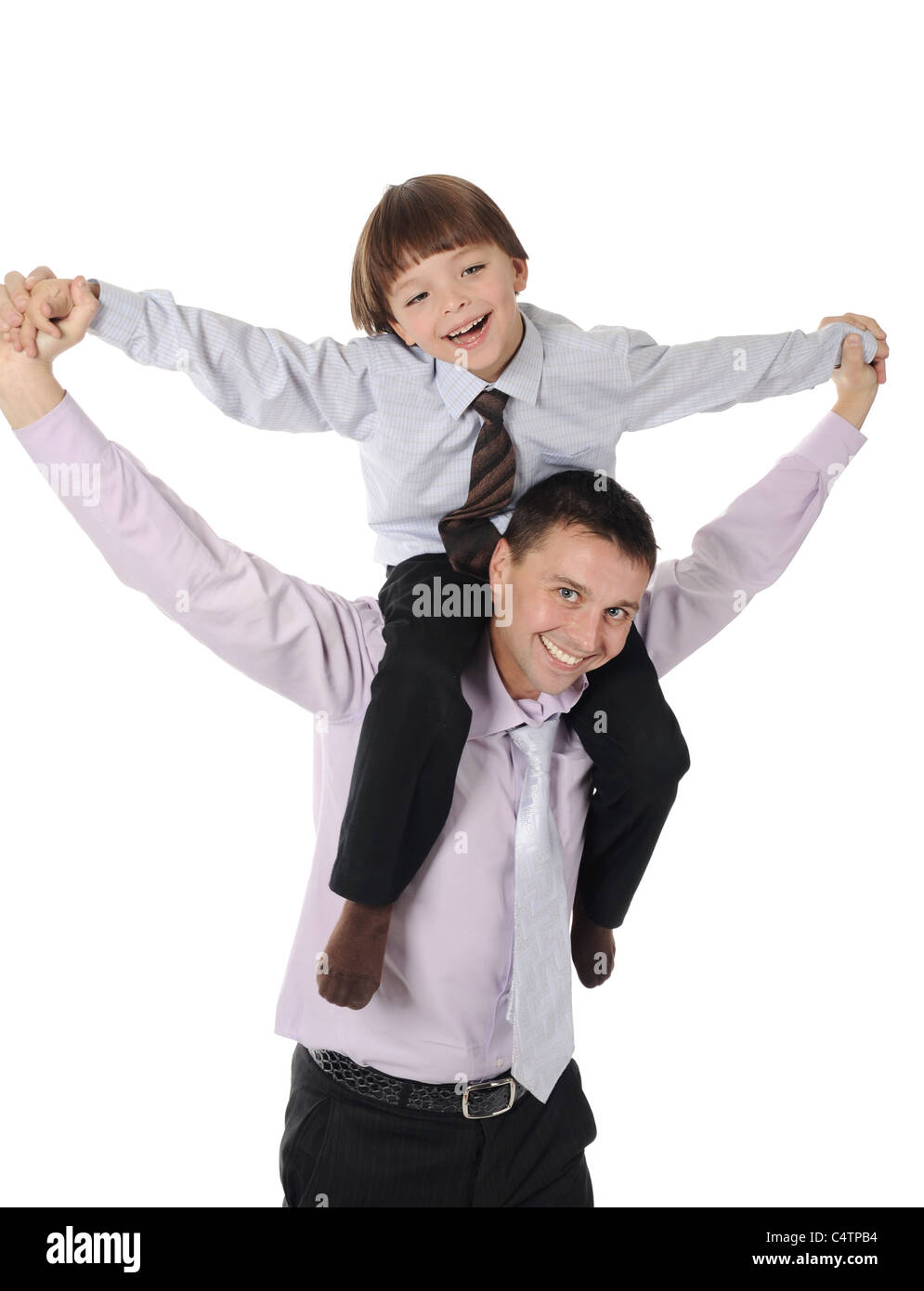 lucky son sitting on his father stretches Stock Photo - Alamy