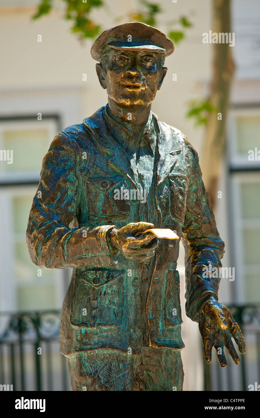 Statue in Chiado District Bronze statue in the Chiado district of Lisbon. Stock Photo