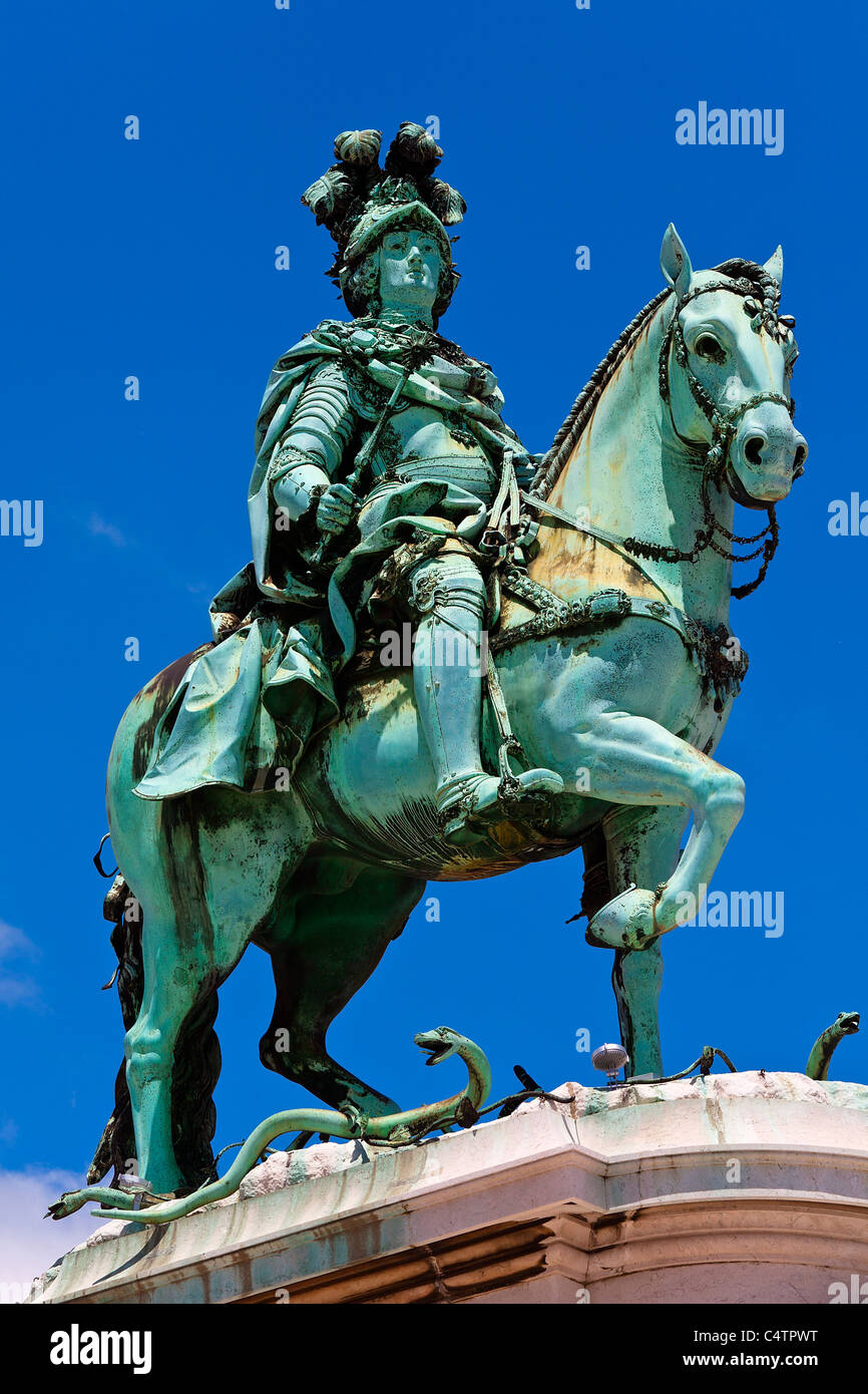 Lisbon, Statue of King Jose I on Praca do Comercio Stock Photo