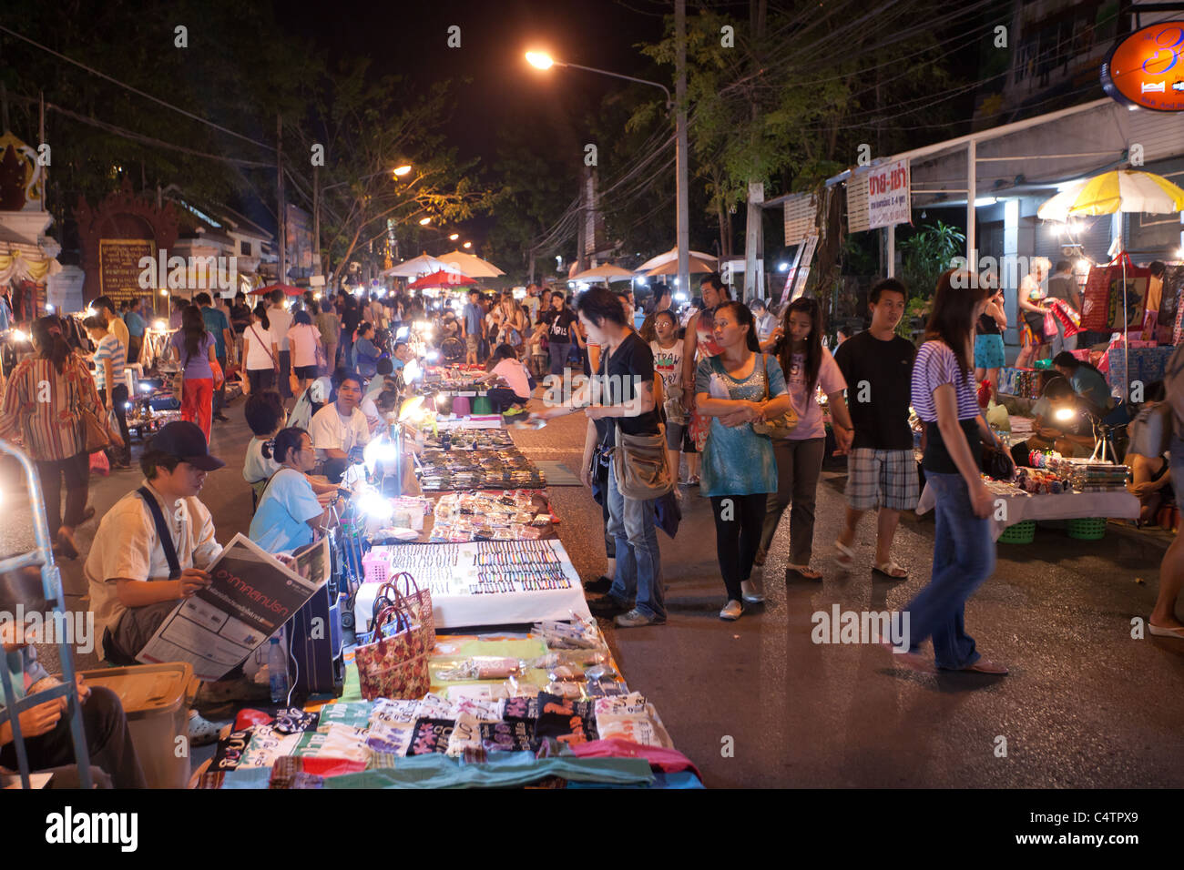 traditional thai night market street in Chiang Rai, thailand Stock ...