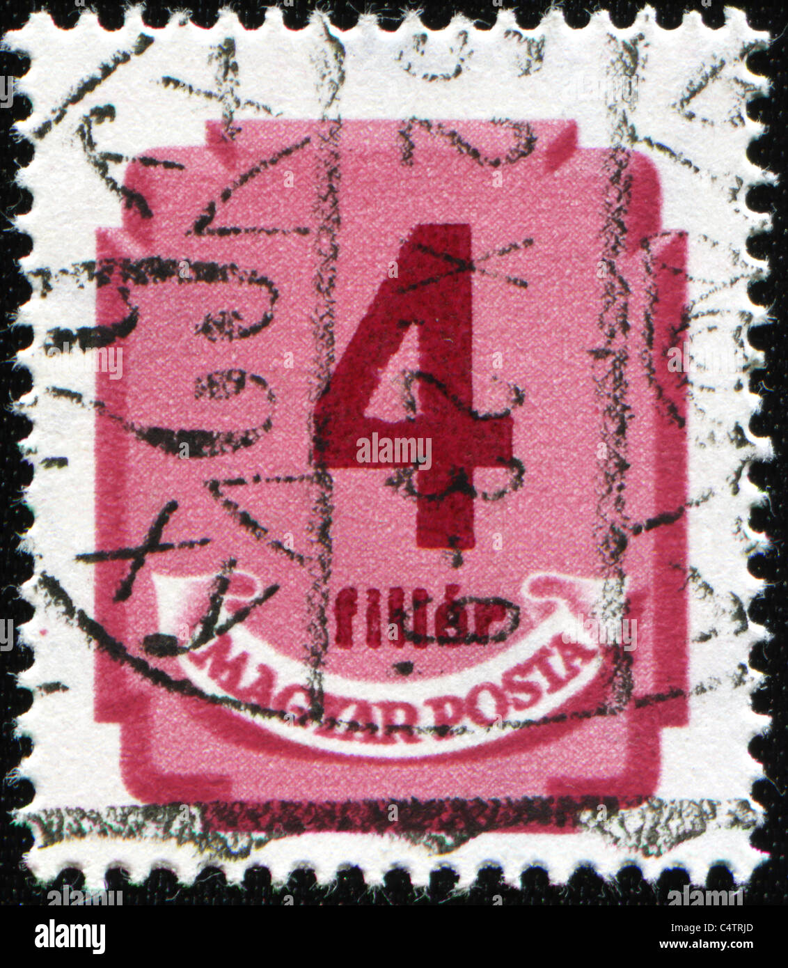 HUNGARY - CIRCA 1946: A Hungarian Used Postage Stamp showing 4 filler, circa 1946 Stock Photo