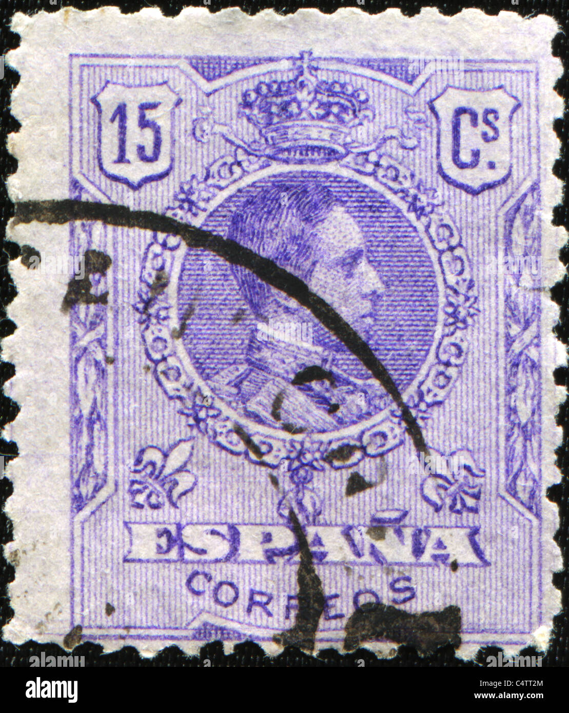 SPAIN - CIRCA 1909: A stamp printed in Spain shows King Alfonso XIII of Spain, circa 1909 Stock Photo