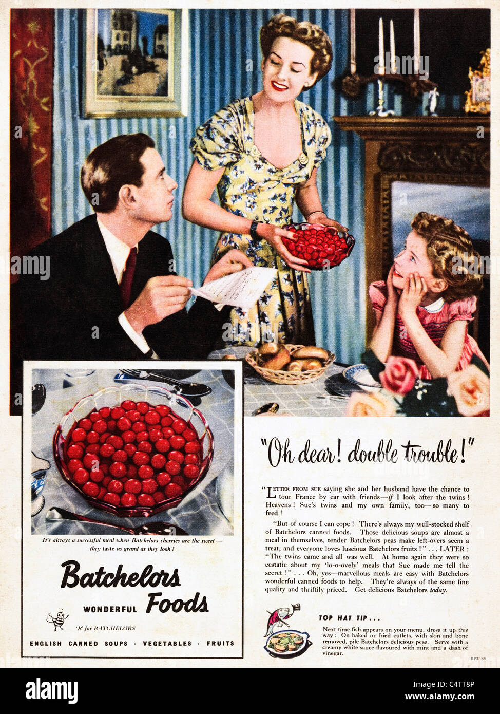 Original period advertisement in magazine circa 1951 for BATCHELORS canned foods Stock Photo