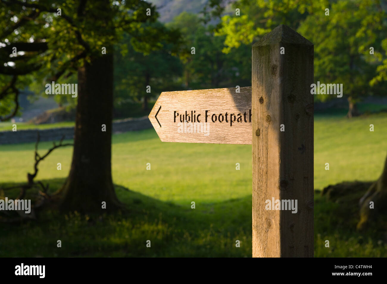 Public footpath sign post in the Lake District National Park UK Stock Photo