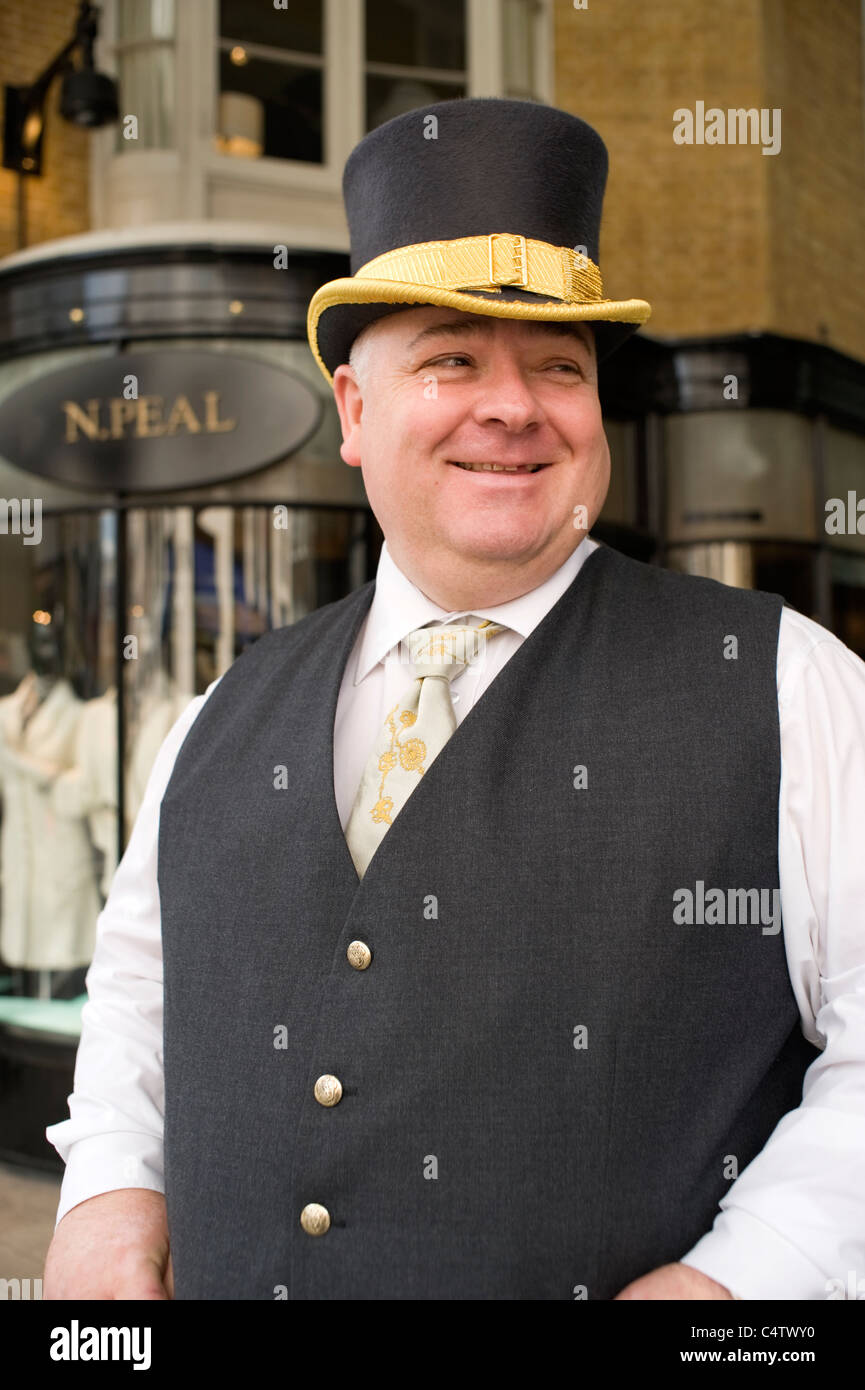 London Mayfair Burlington Arcade smiling doorman or commissionaire in ...