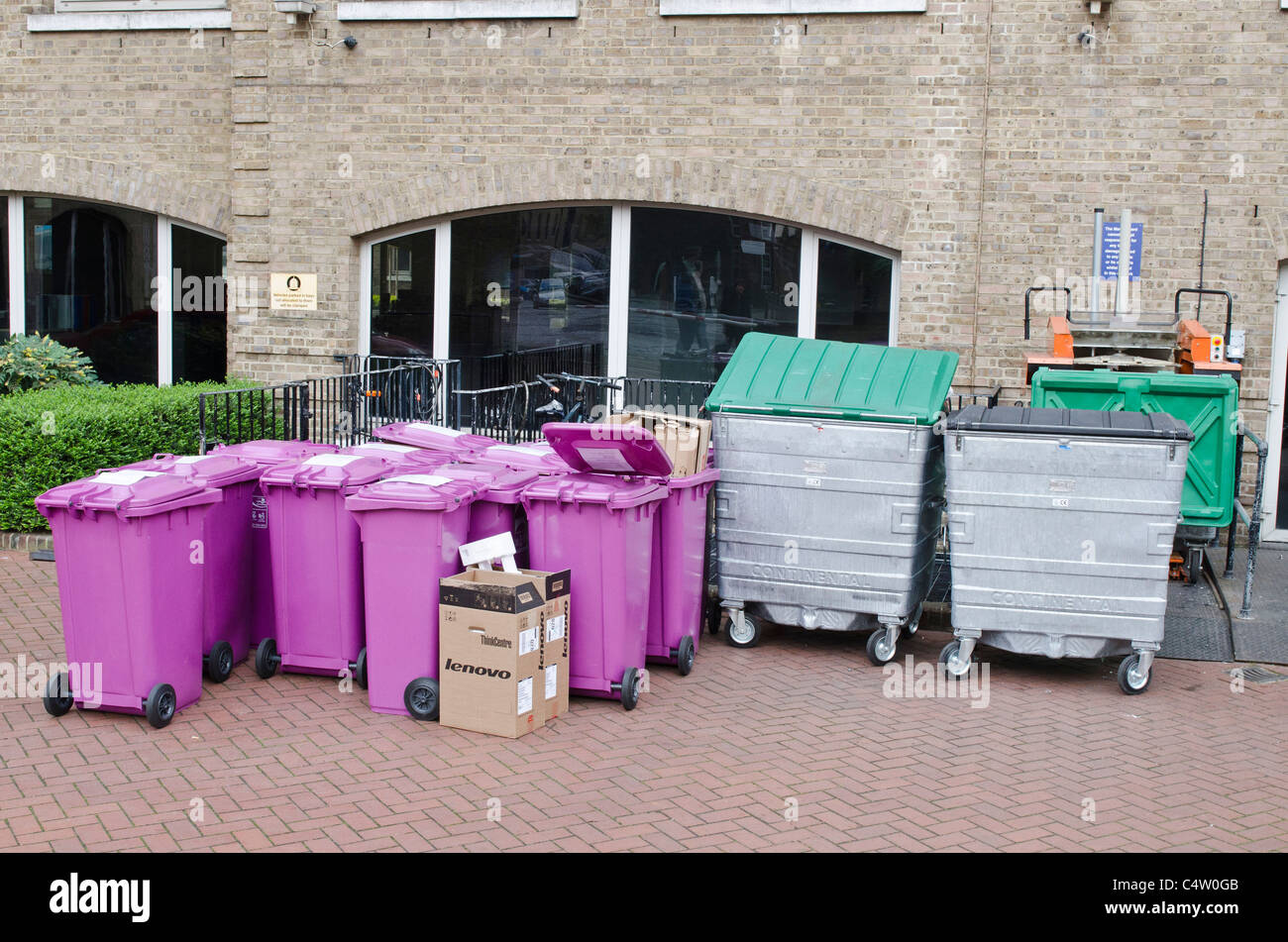 Wheelie bins. Purple bins. Recycling. Rubbish. Waste Uk Stock Photo Alamy