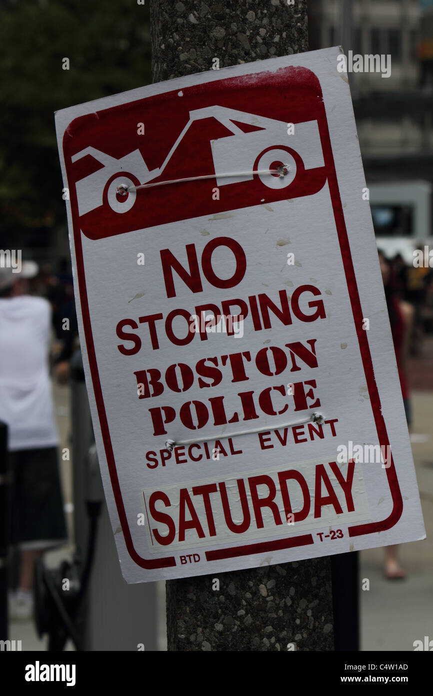 Boston Police traffic notice during the Boston Bruins Stanley Cup Parade. Stock Photo