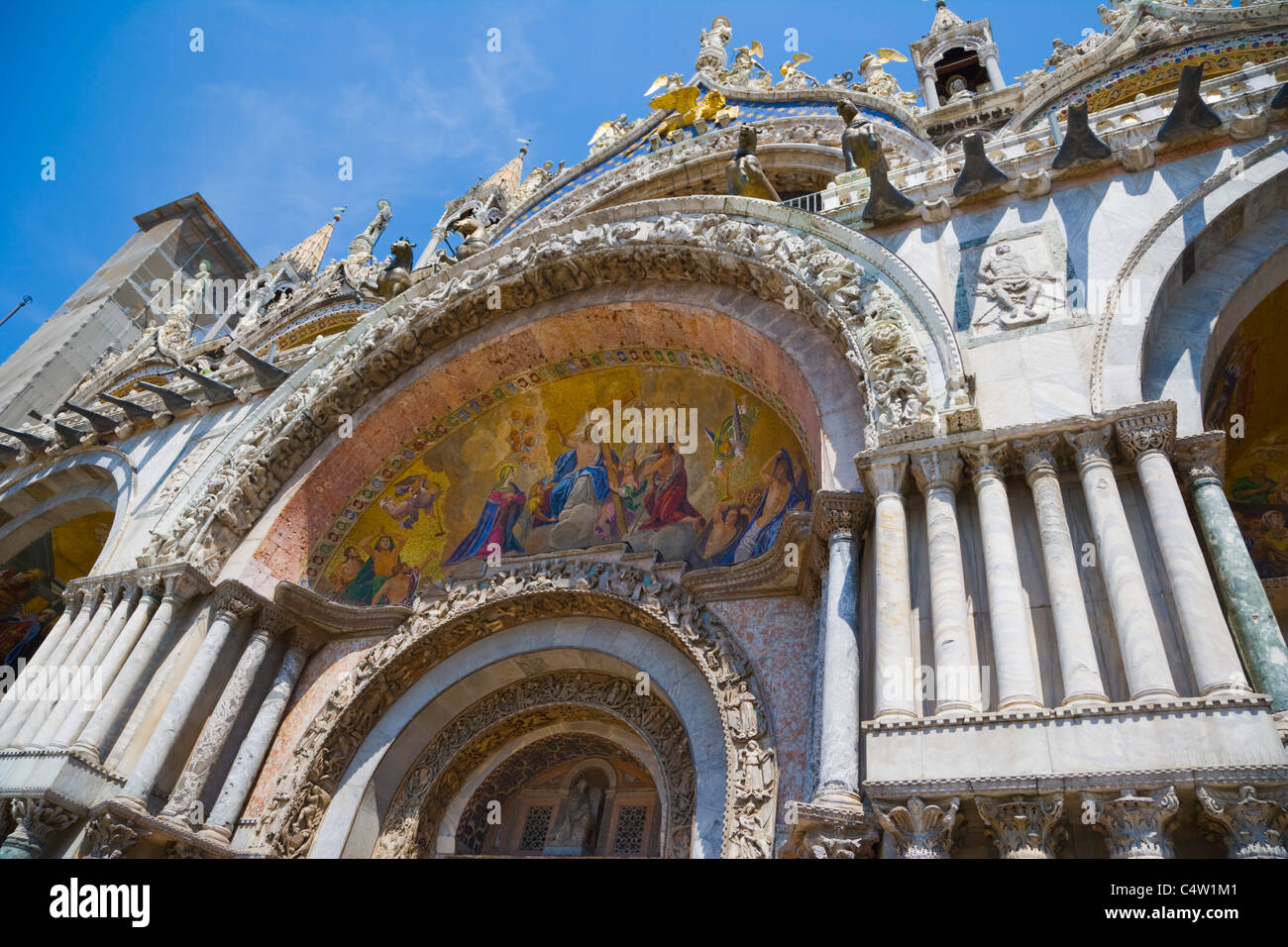Principal portal with mosaic Christ in Glory and the Last Judgement, the Basilica of San Marco, Piazza San Marco,Venice, Italy Stock Photo