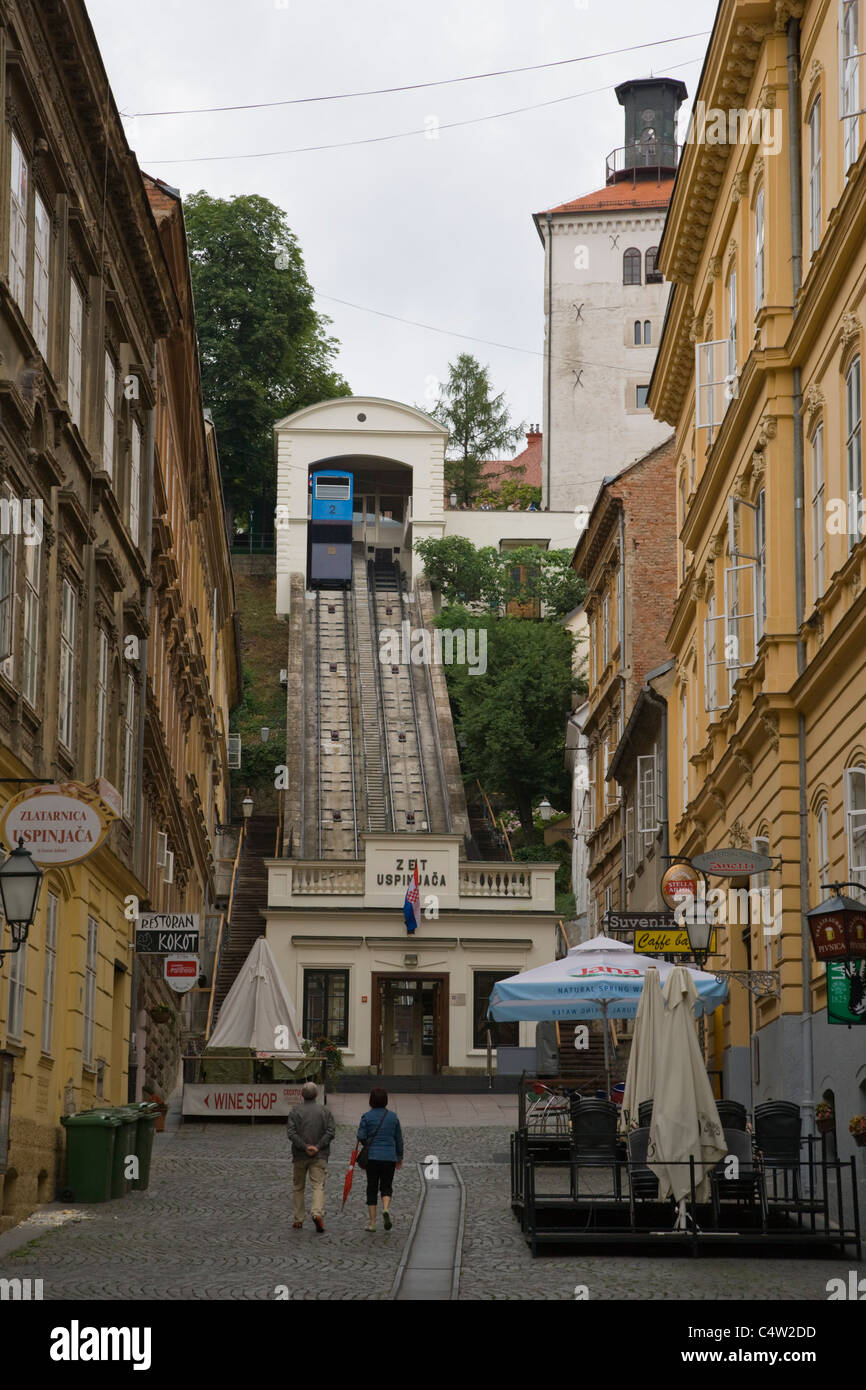 Funicular, Uspinjaca, on Tomiceva Street, Tomiceva ulica, Gornji Grad, Zagreb, Croatia Stock Photo