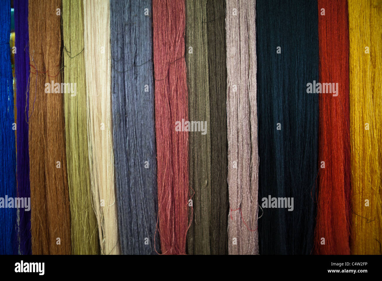 Silk Display at Artisans d'Angkor - who provide unschooled rural youth with free vocational training programs Stock Photo