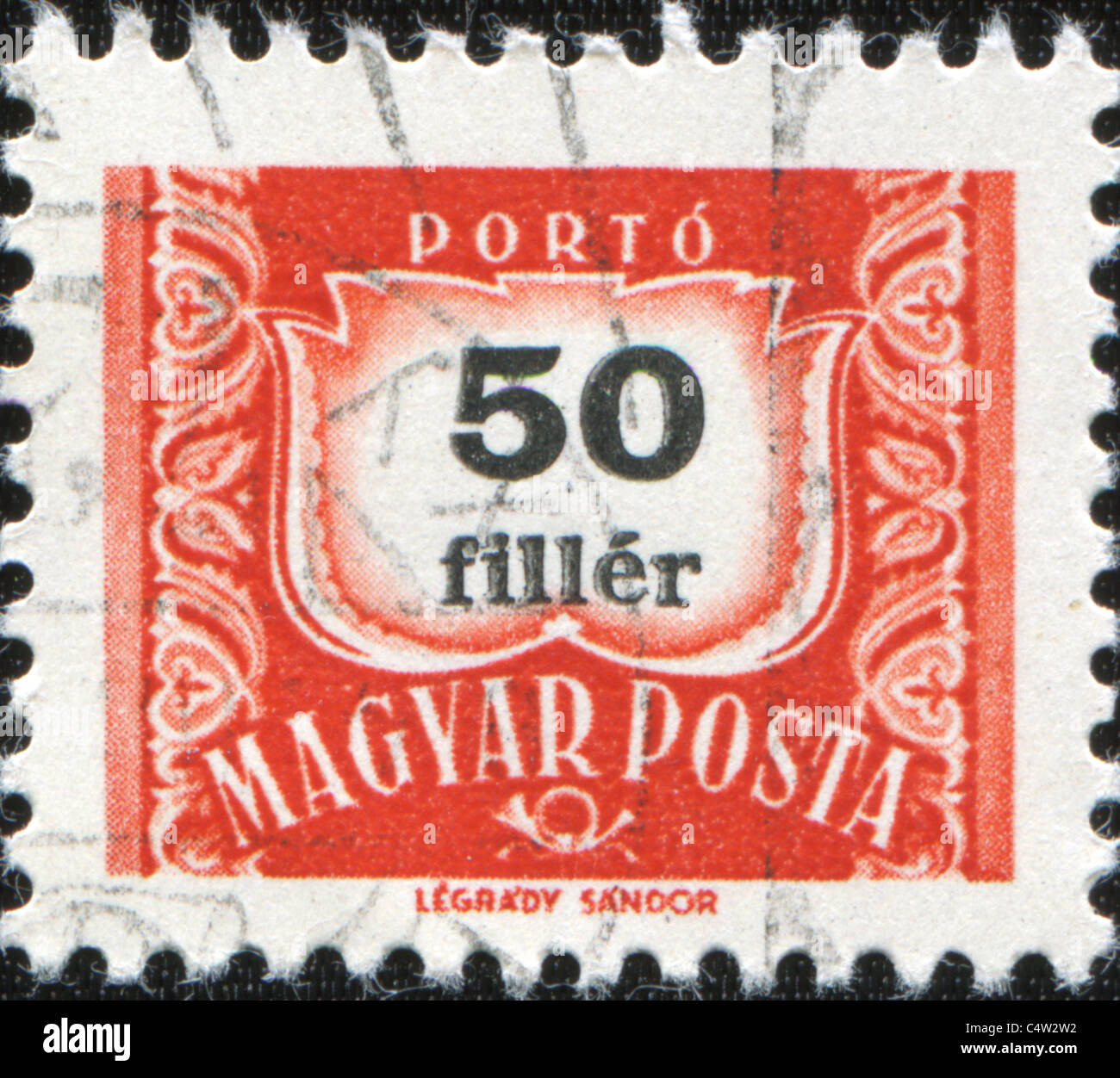 HUNGARY - CIRCA 1958: A Hungarian Used Postage Stamp showing 50 filler, circa 1958 Stock Photo
