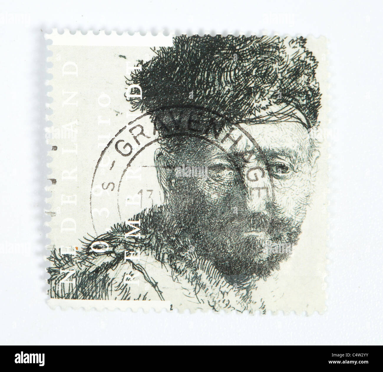Dutch stamp with etch by Rembrandt of his father Stock Photo