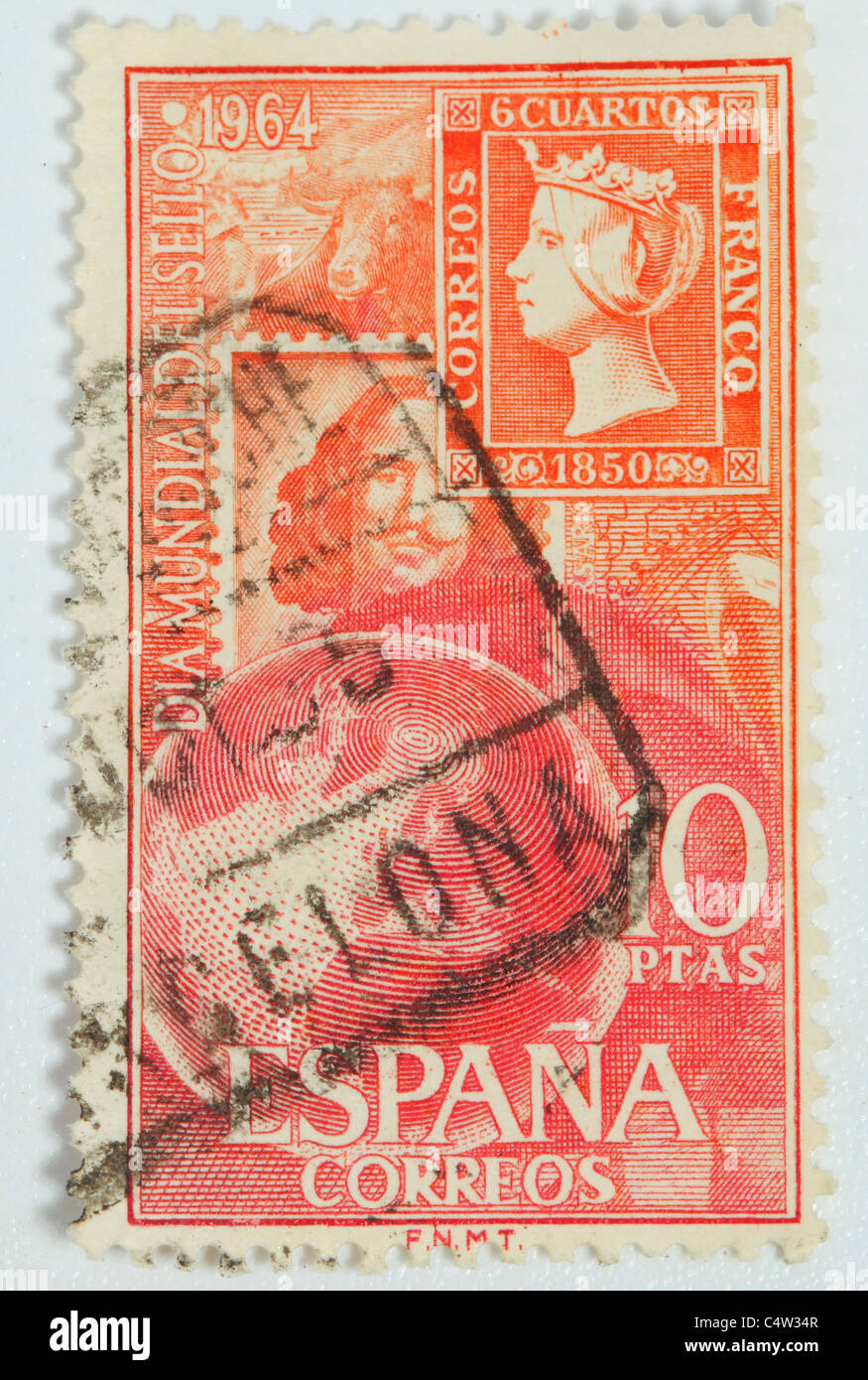 Spanish postage stamp of 1964 with image of Queen Isabella Stock Photo