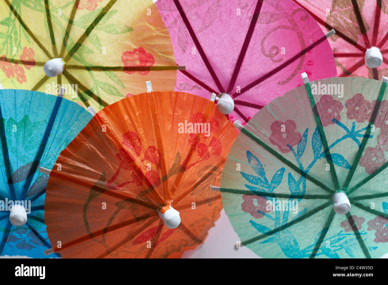 close up of colourful umbrella cocktail sticks Stock Photo