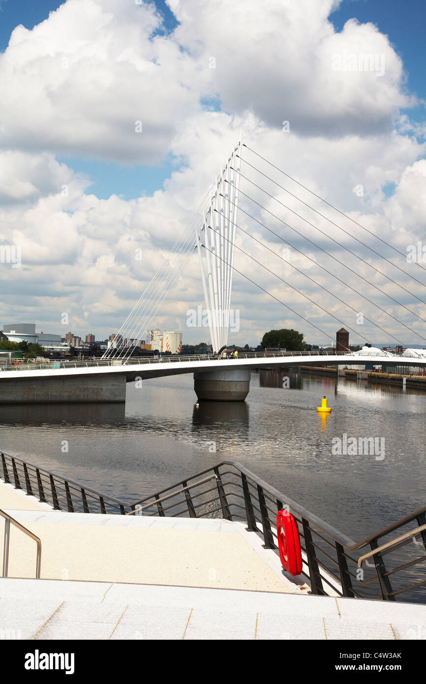 The MediaCityUK footbridge over Manchester Ship Canal Salford Quays Manchester UK Stock Photo