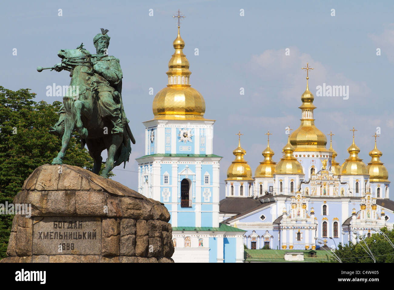 Monument of famous Ukrainian Hetman Bogdan Khmelnitsky in front of St. Michael's Golden-Domed Monastery in Kiev, Ukraine Stock Photo