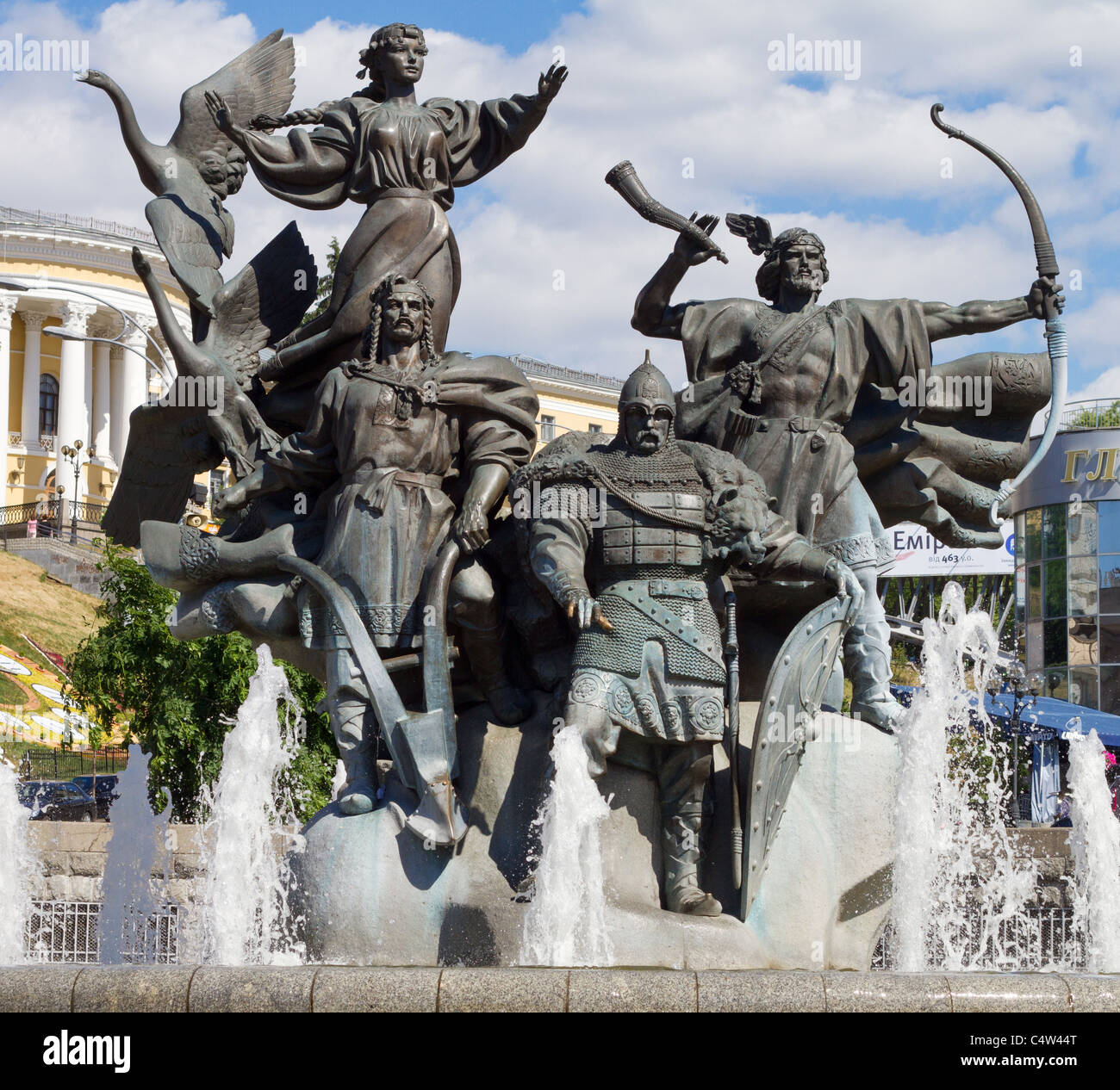 Monument of City-founders at Independence Square in Kiev, Ukraine Stock Photo
