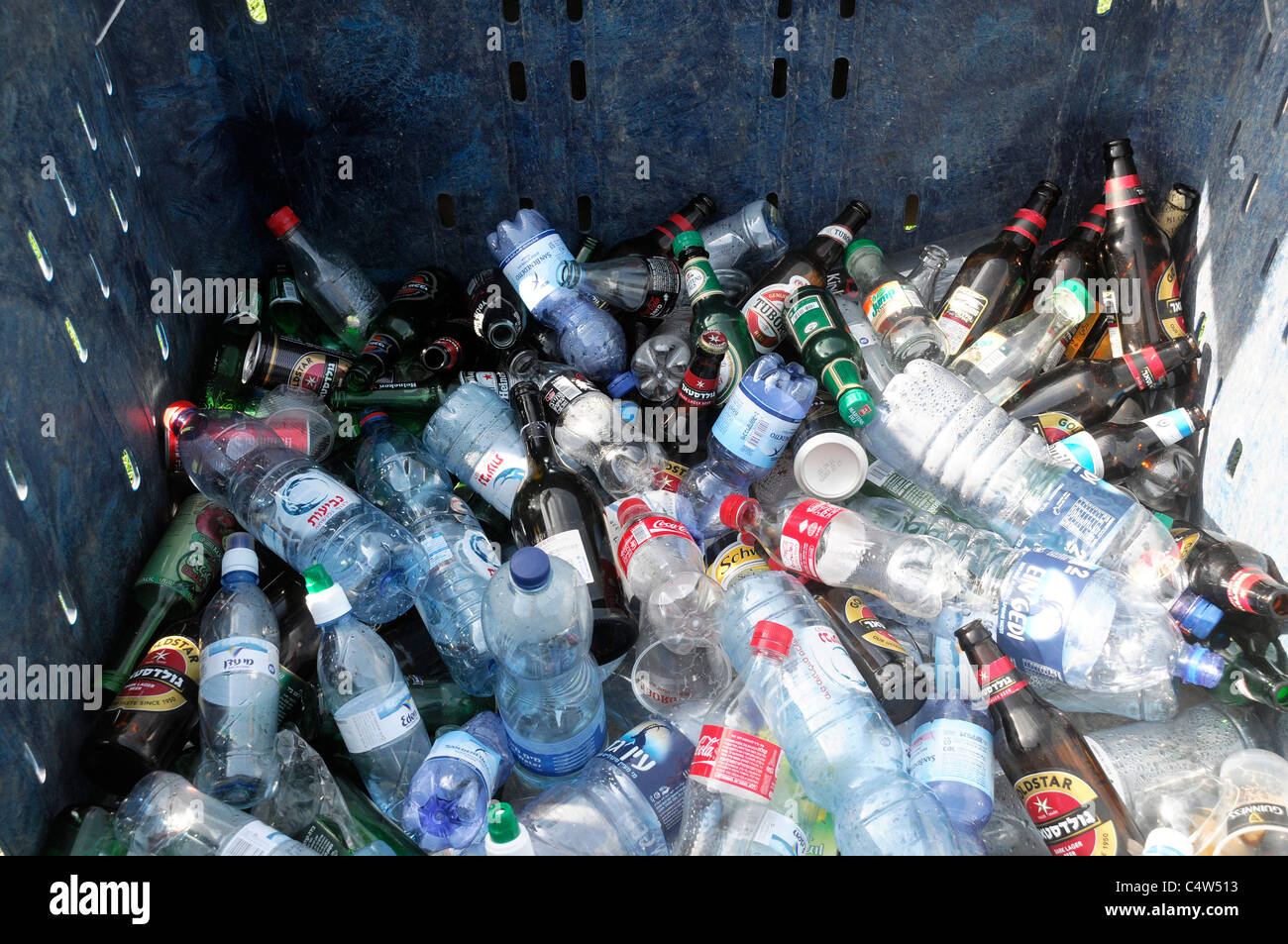 Glass and plastic bottles recycling bin Stock Photo Alamy