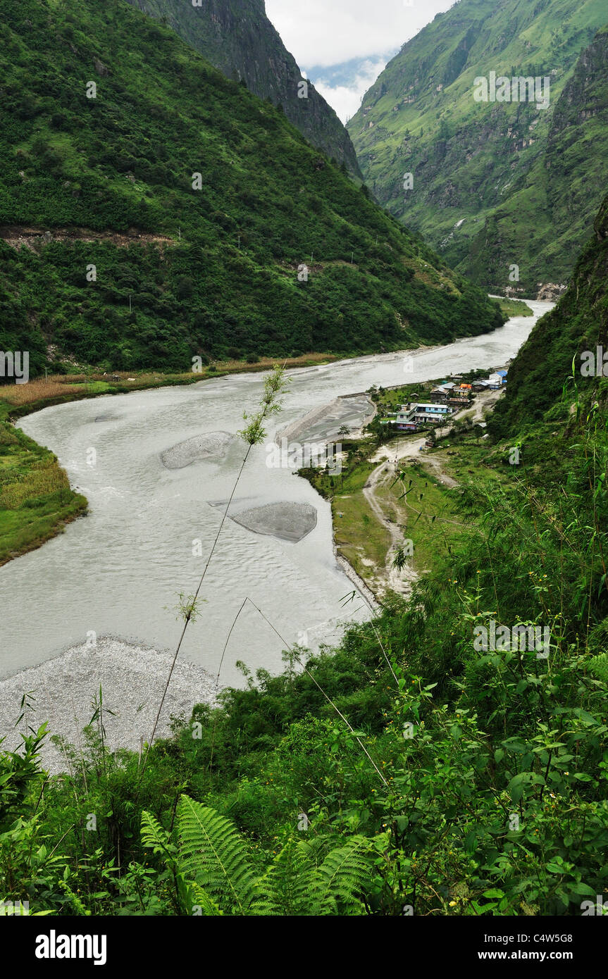 Tal village, Manang District, Marsyangdi River Valley, Annapurna Conservation Area, Gandaki, Pashchimanchal, Nepal Stock Photo