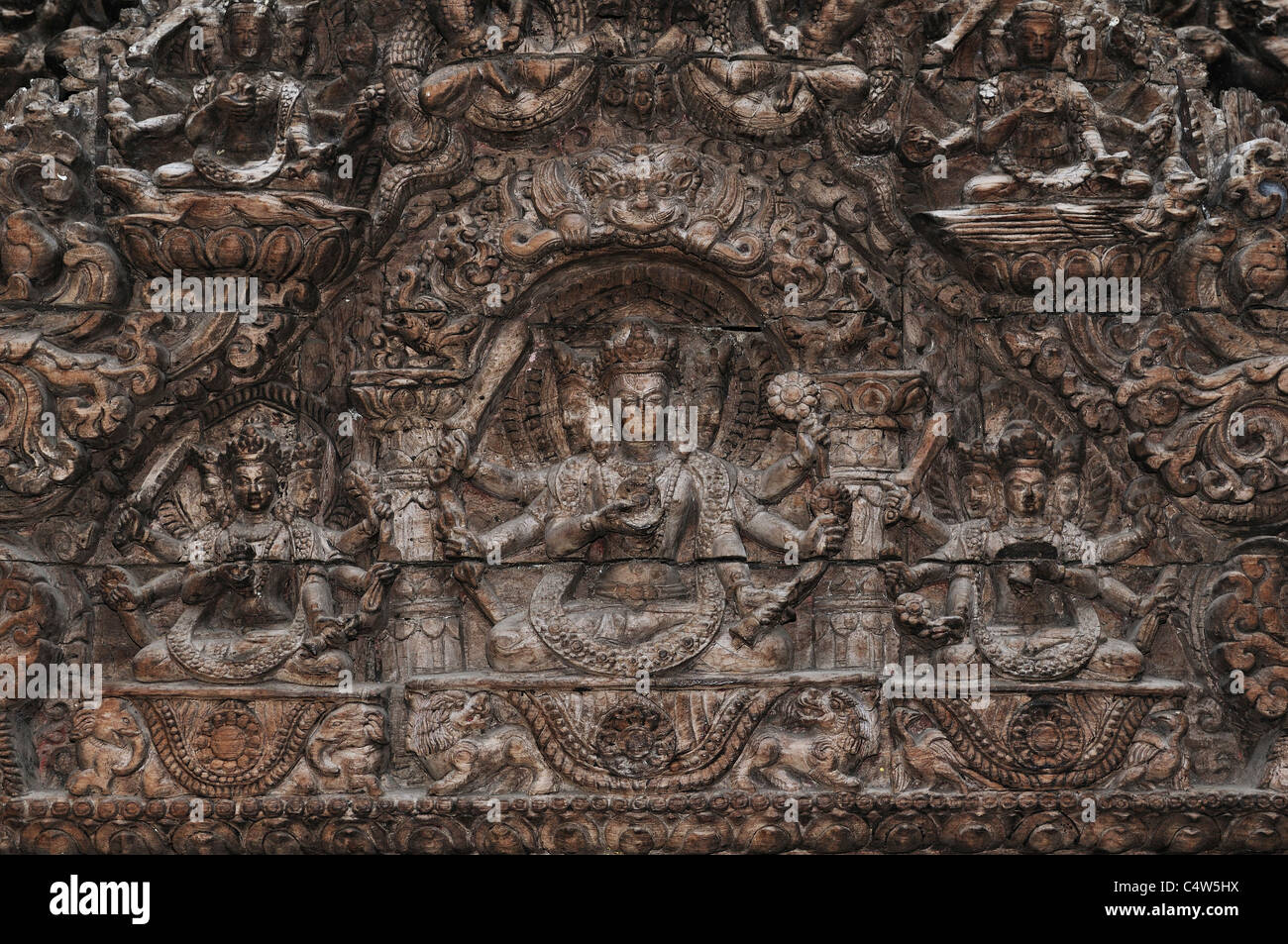 Wood Carvings, Durbar Square, Kathmandu, Bagmati, Madhyamanchal, Nepal Stock Photo