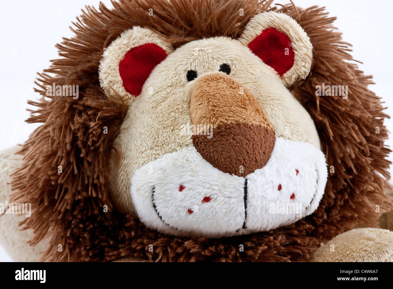 toy fluffy cute lion close up on head Stock Photo