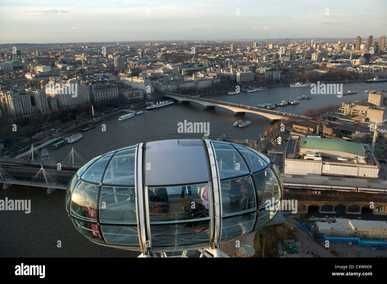 The London Eye seen through the architecture of Royal Festival Hall, London. Stock Photo