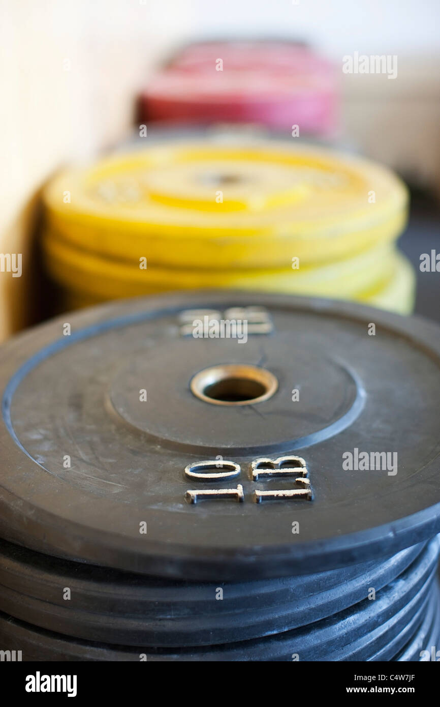 Weights at Gym, Newport Beach, Orange County, California, USA Stock Photo