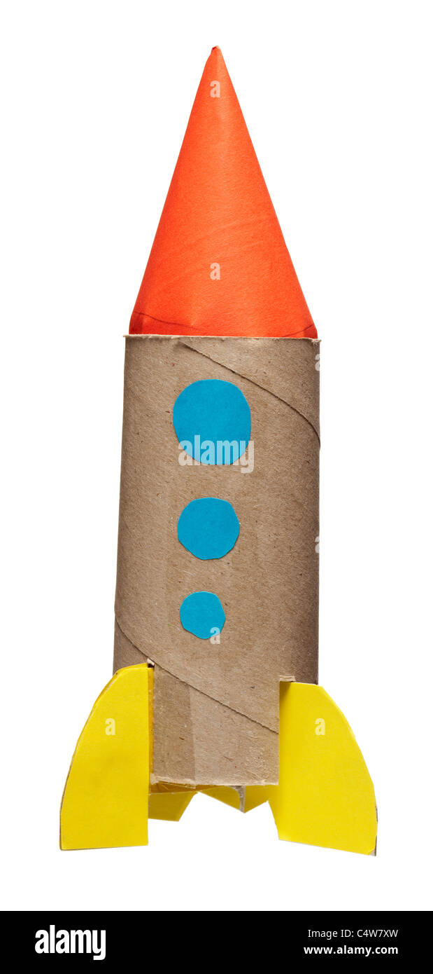 Homemade child's rocket, studio shot Stock Photo