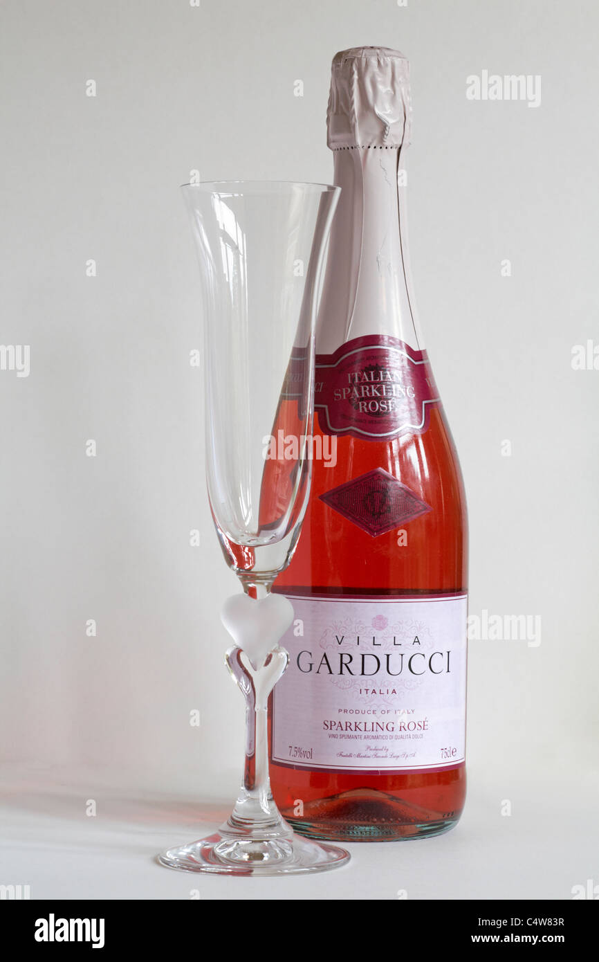 Bottle of Villa Garducci Italian Sparkling Rose wine with heart stemmed