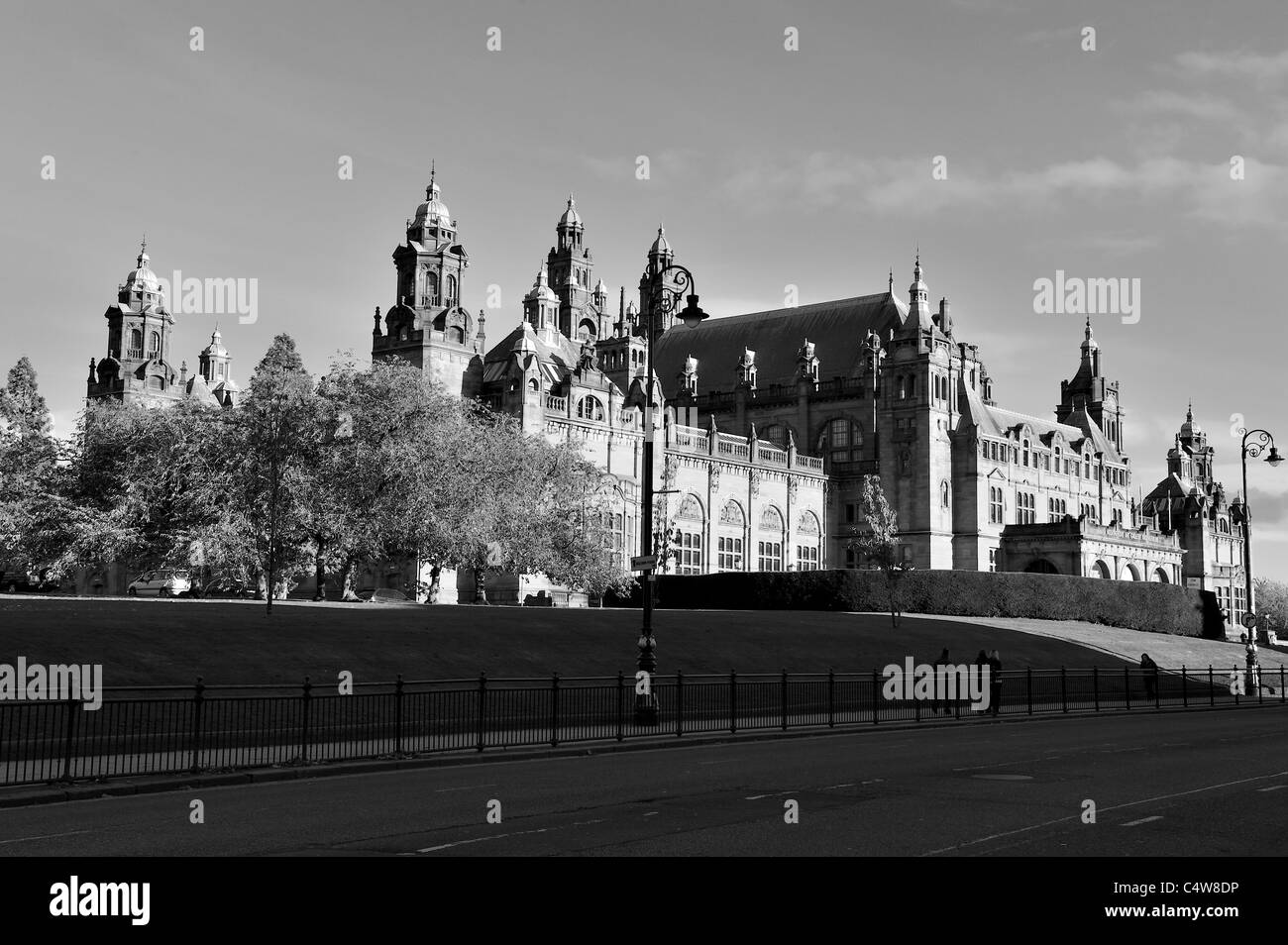 Kelvingrove Art Museum, Glasgow, in the low autumn sun, with long shadows and autumn colours Stock Photo