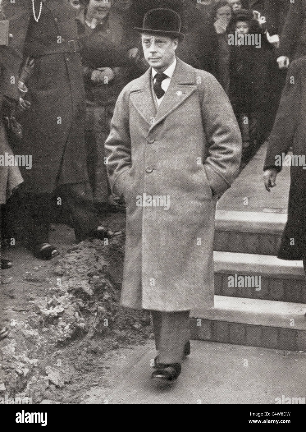 King Edward VIII visiting South Wales to inspect the Pen-y-garn Housing Estate in 1936. Stock Photo