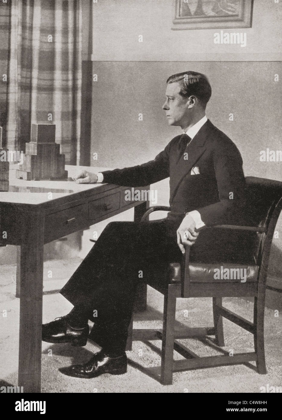 King Edward VIII, preparing to broadcast his decision to abdicate, from Broadcasting House, 11 December 1936. Stock Photo