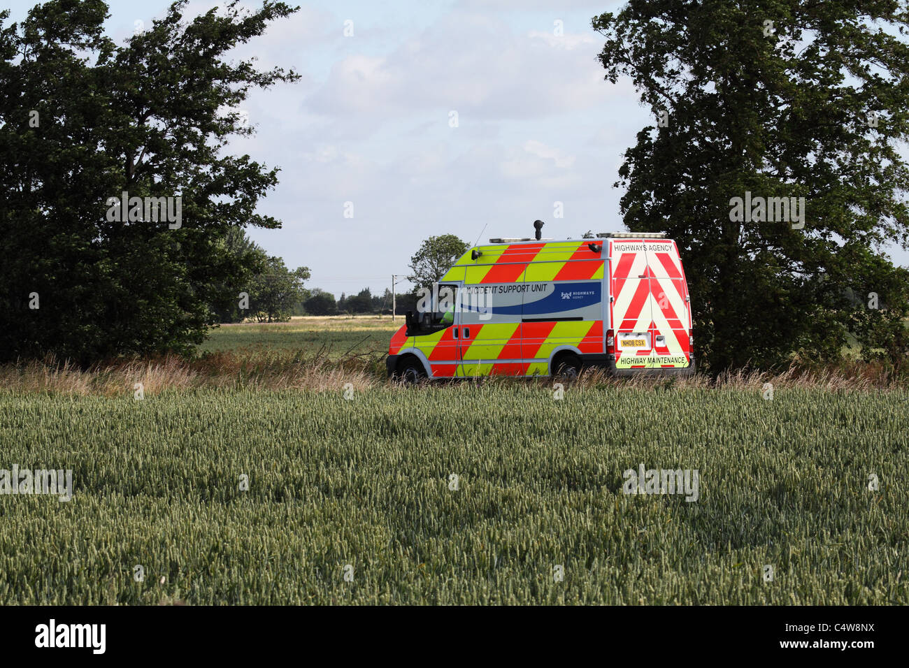Highways incident van on country lane Milton Cambridgeshire Stock Photo