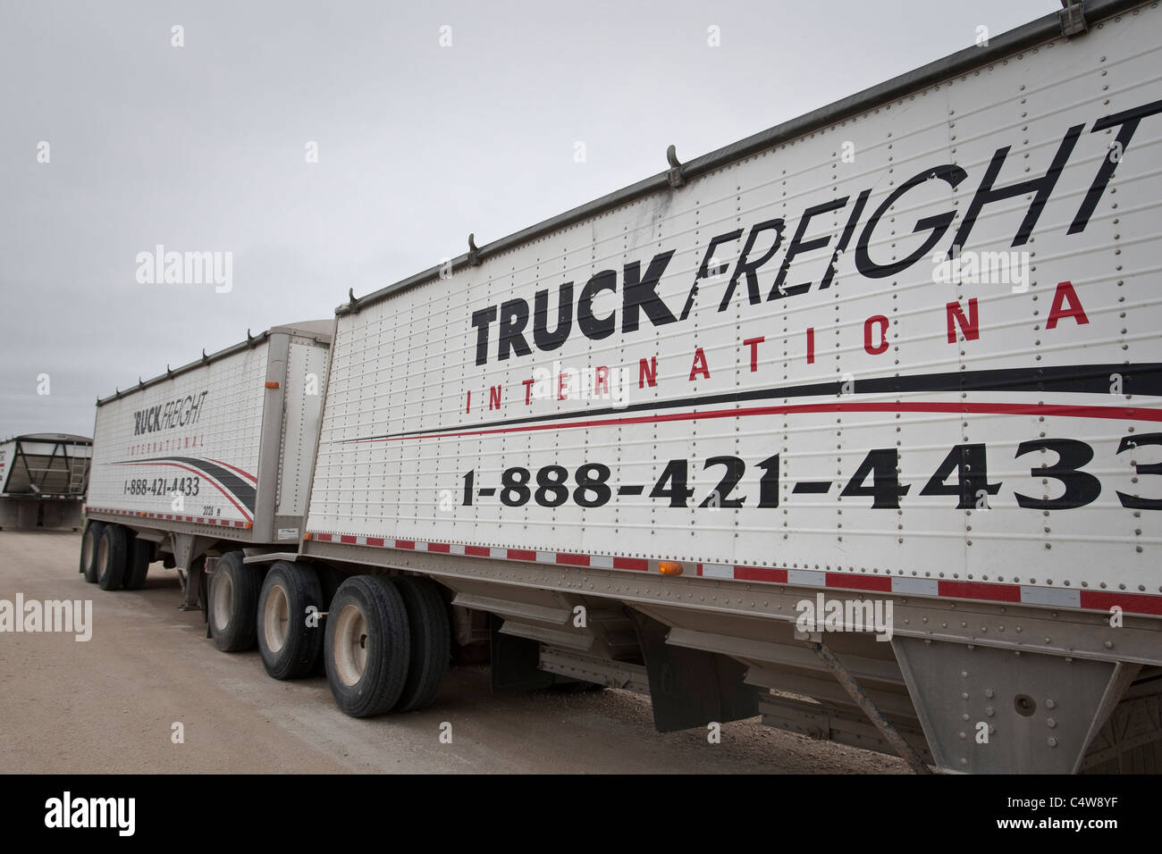 A truck Freight International trailer used to hauled grains is pictured