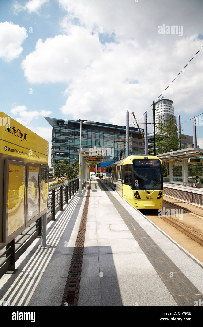 Manchester Metrolink tram in Mediacity Salford Quays UK Stock Photo