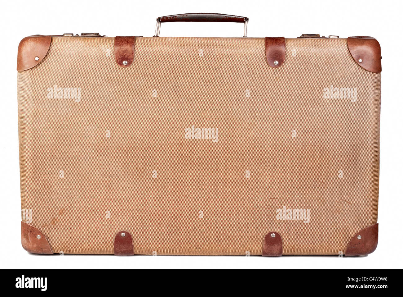 Old Shabby Vintage Suitcase Isolated on White Background. Retro