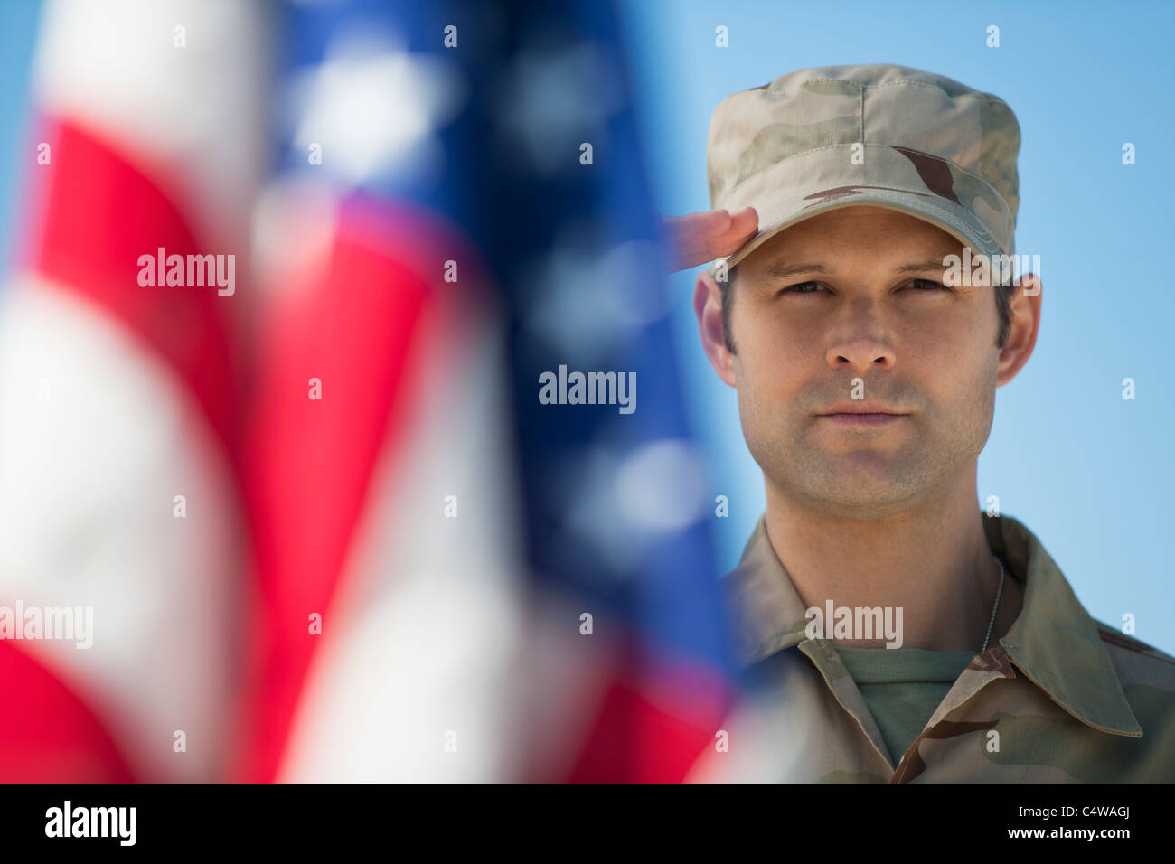 USA, New Jersey, Jersey City, saluting US army soldier Stock Photo