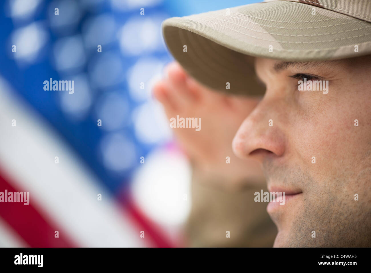 USA, New Jersey, Jersey City, profile of US army soldier Stock Photo