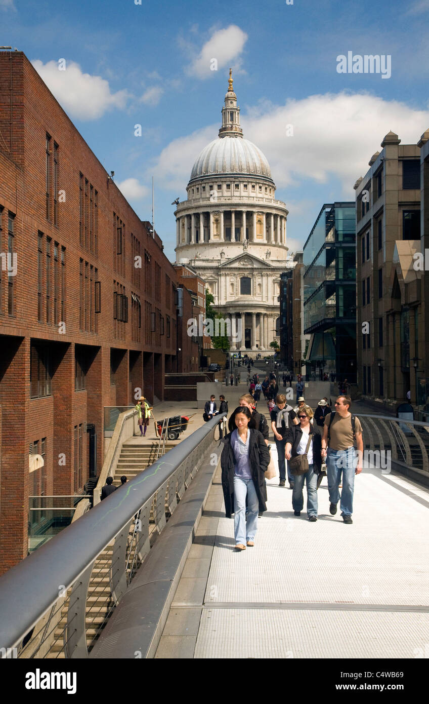 View of St Paul's cathedral from the south on Jubilee Walkway, City of London, London Stock Photo