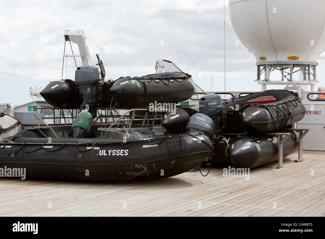 stored ribs for transporting passengers to shore. On board