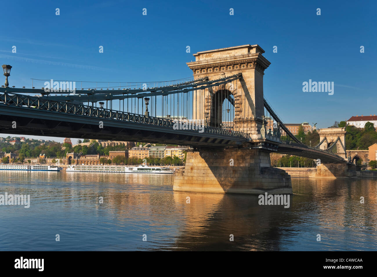 Szechenyi Lanchid Chain Bridge, Budapest, Hungary, Europe Stock Photo