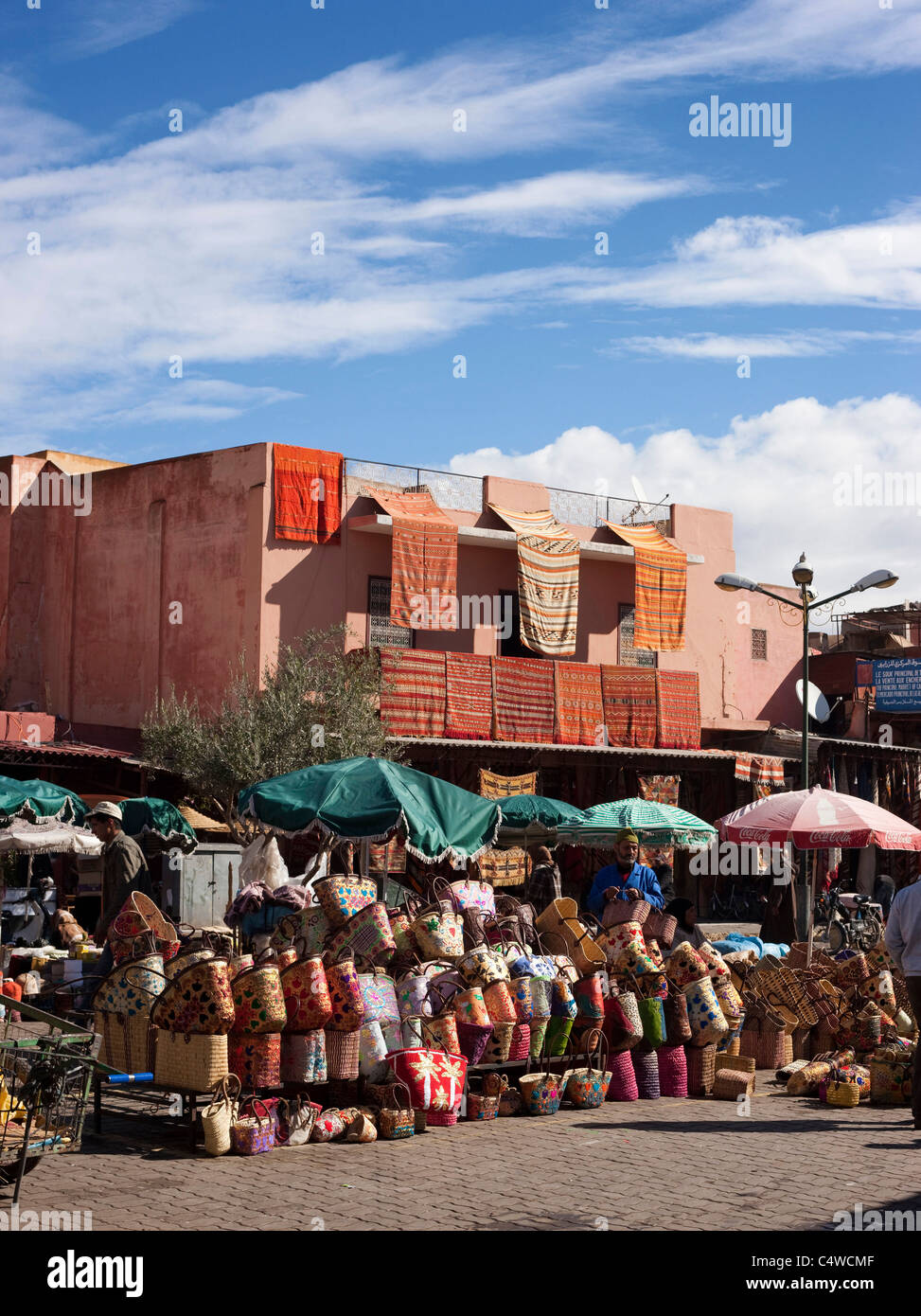 The colourful market stalls or Souks in the central Medina. Marrakech, Morocco. Stock Photo