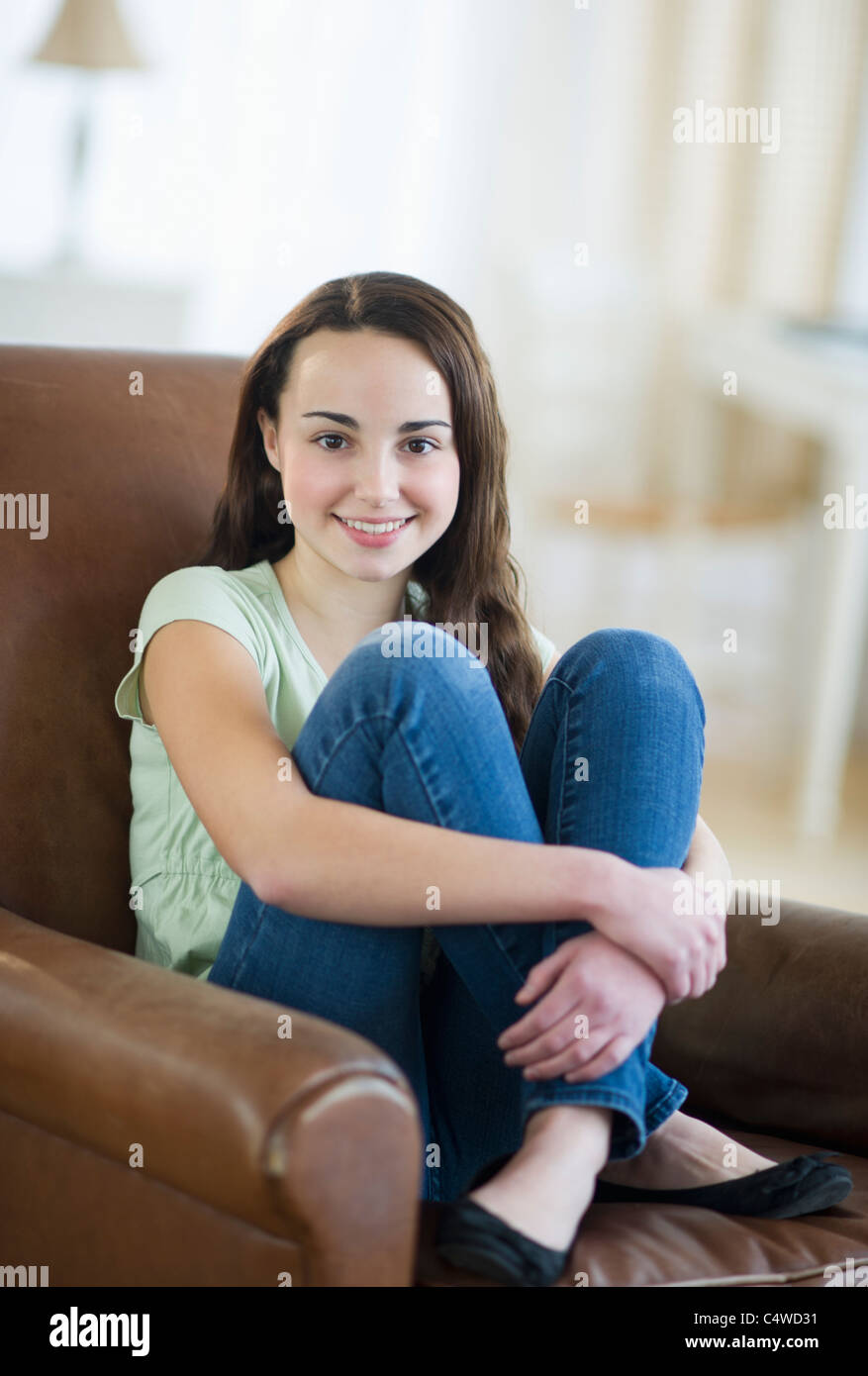 USA, New Jersey, Jersey City, Portrait of teenage girl (14-15) Stock Photo