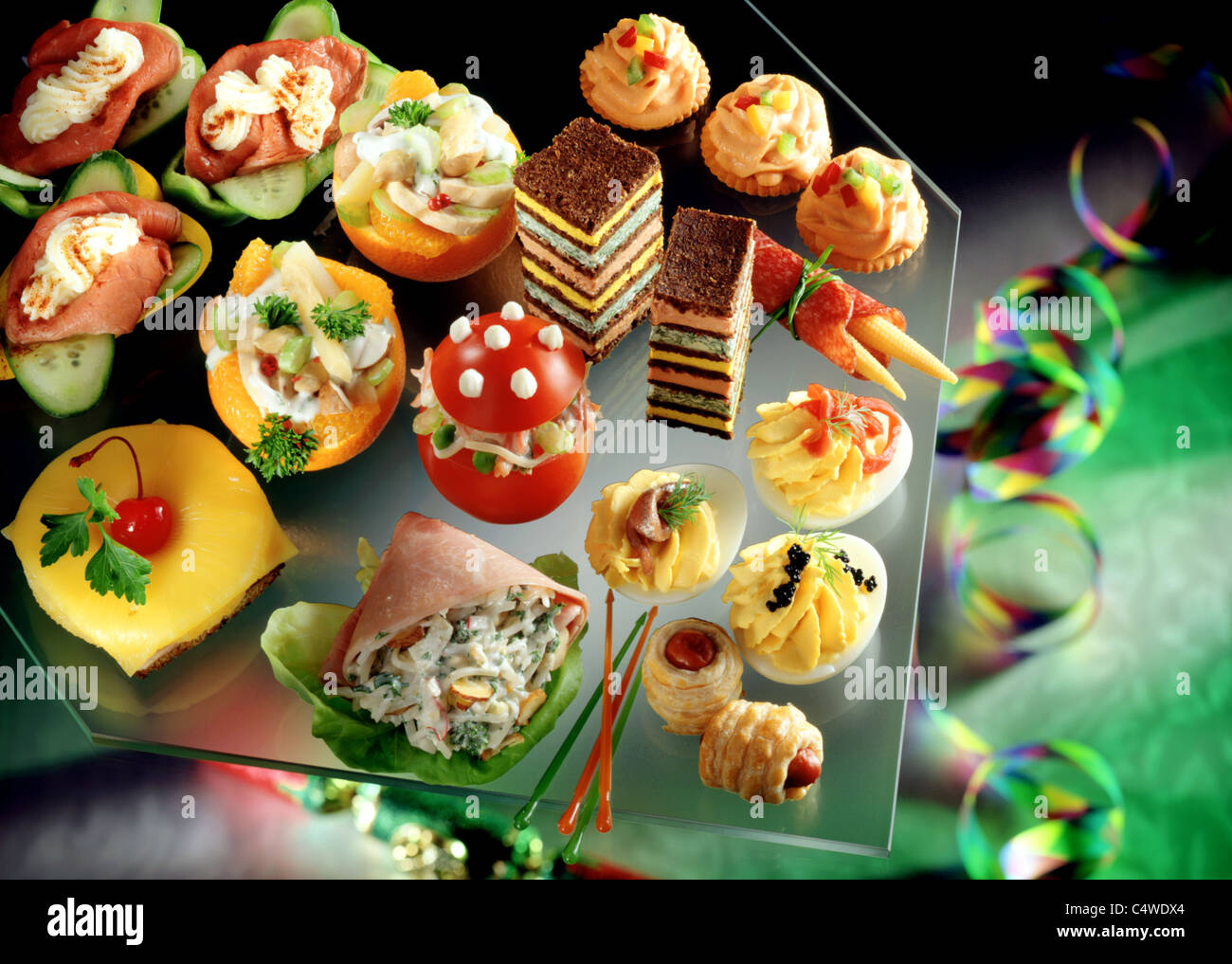 Tableau: Fingerfood / snacks of the Fifties and sixties Stock Photo - Alamy