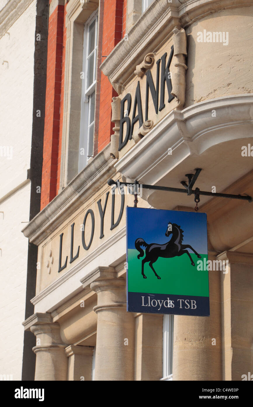Signs & logo above the Lloyds TSB bank branch in Devizes, Wiltshire, England. Stock Photo