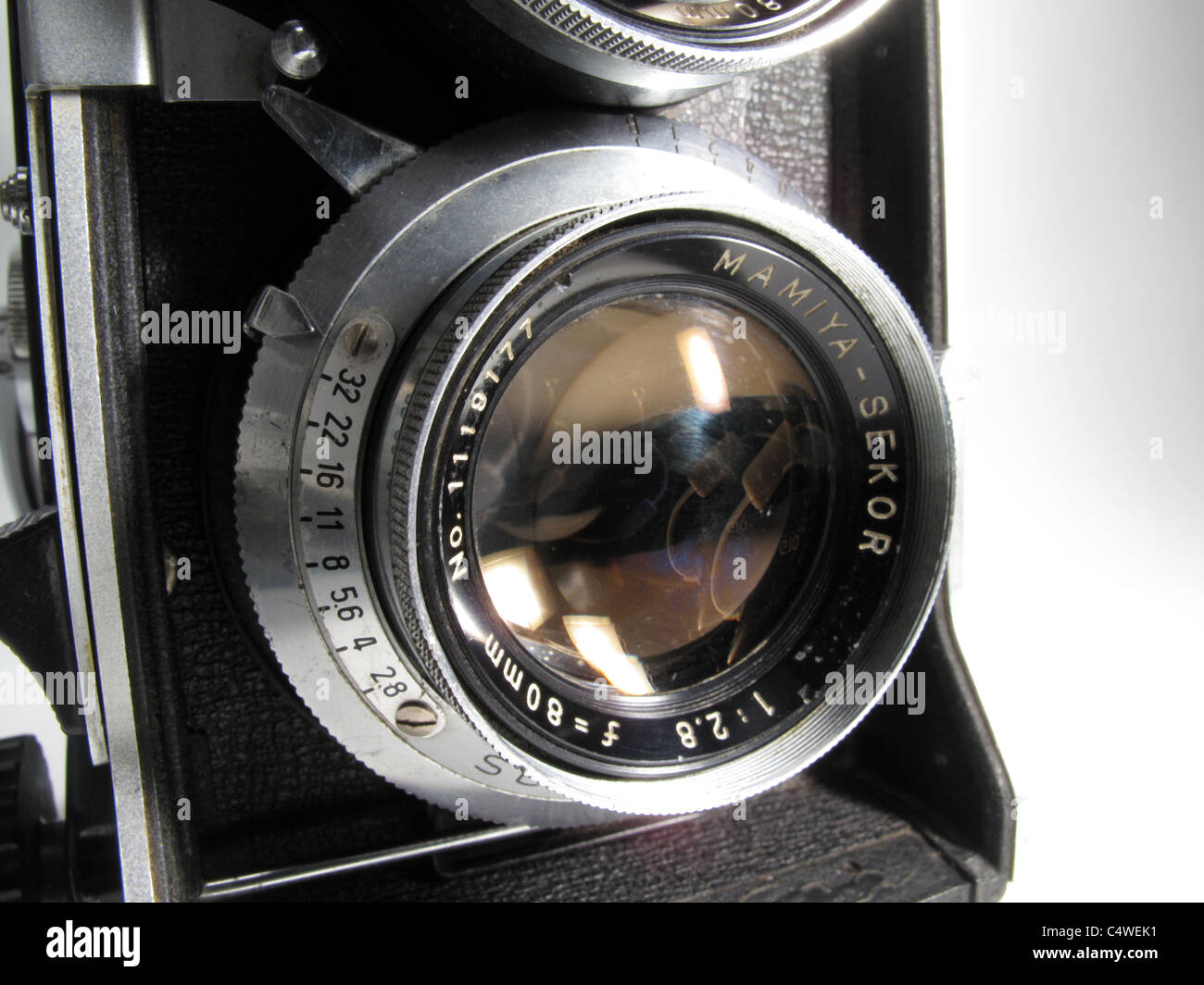 Mamiya C330 professional film Twin Lens Reflex Camera Base - a camera much use by pros in the 1980s Stock Photo