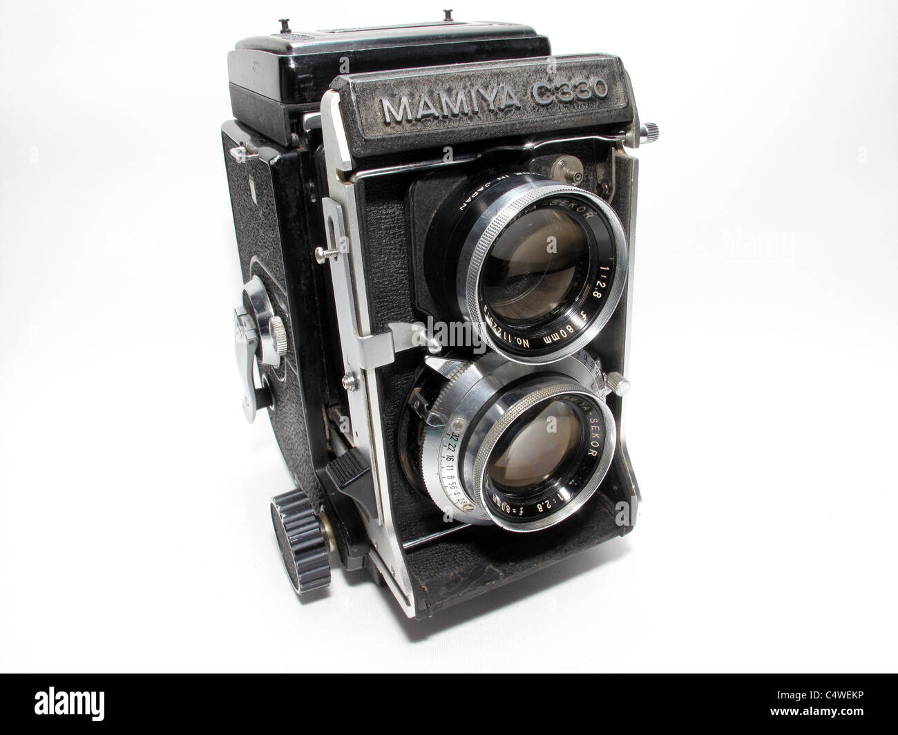 Mamiya C330 professional film Twin Lens Reflex Camera Base - a camera much use by pros in the 1980s Stock Photo